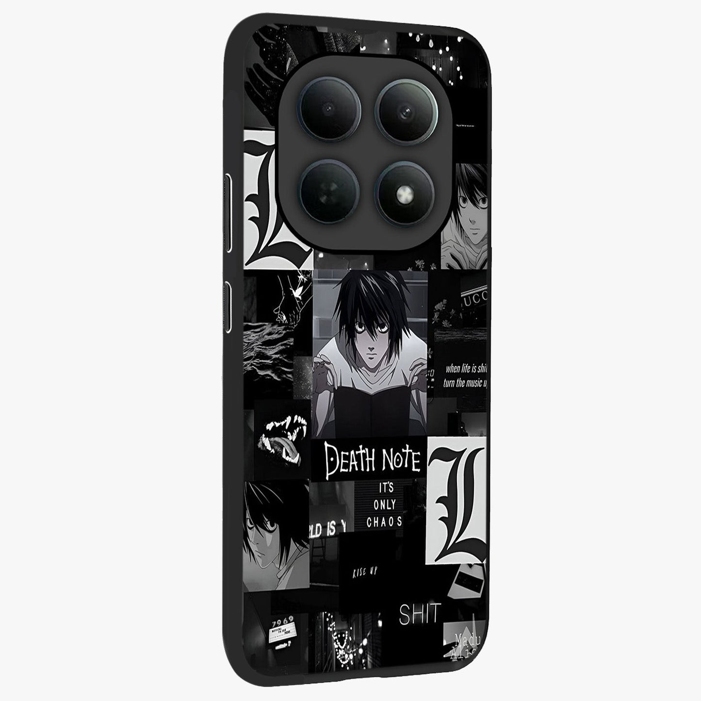 Midnight Chaos Mind Glass Case upright view showcasing expressive abstract artwork with bold dark theme.