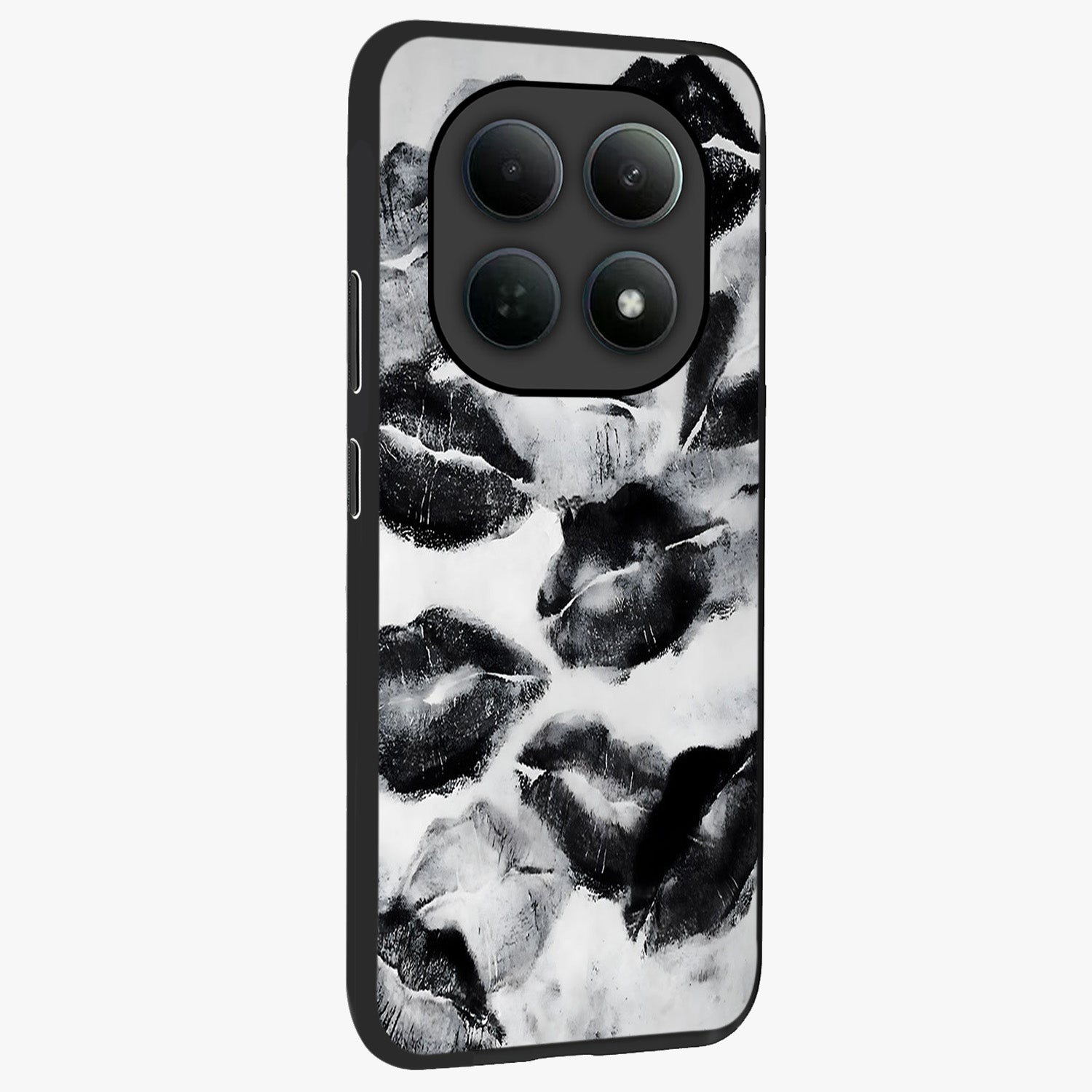 Midnight Kiss Marks Glass Case upright view showcasing stylish kiss mark artwork with trendy romantic theme.