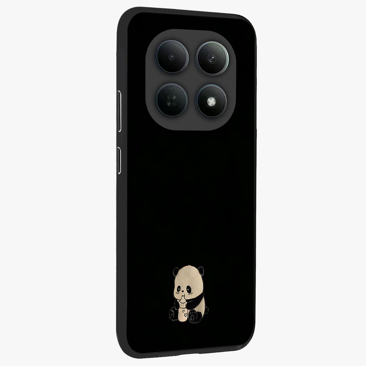 Midnight Panda Love Glass Case upright view showcasing charming panda artwork with playful romantic theme.