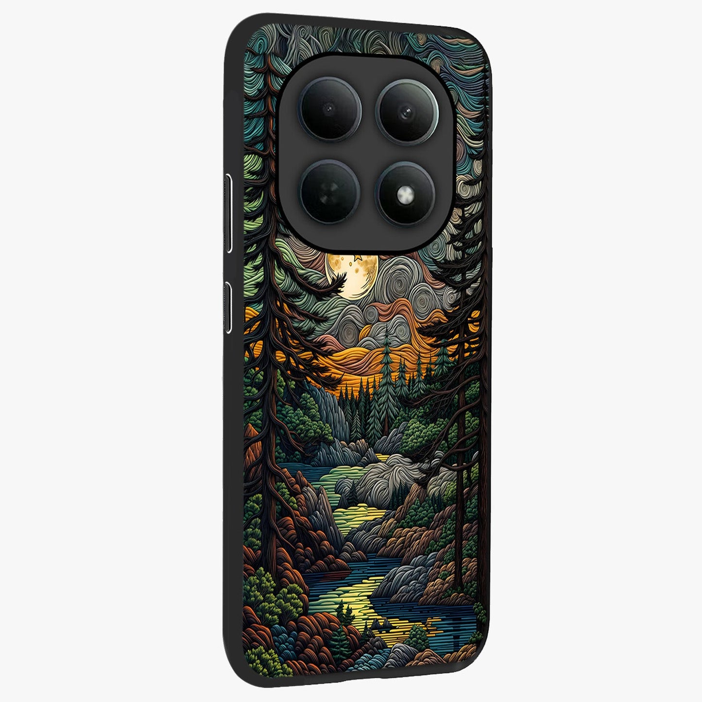 Moonlight Forest Dream Glass Case upright view showcasing magical forest artwork with calm night theme.