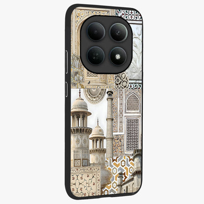 Mughal Marble Legacy Glass Case upright view showcasing ornate Mughal design with luxurious traditional theme.