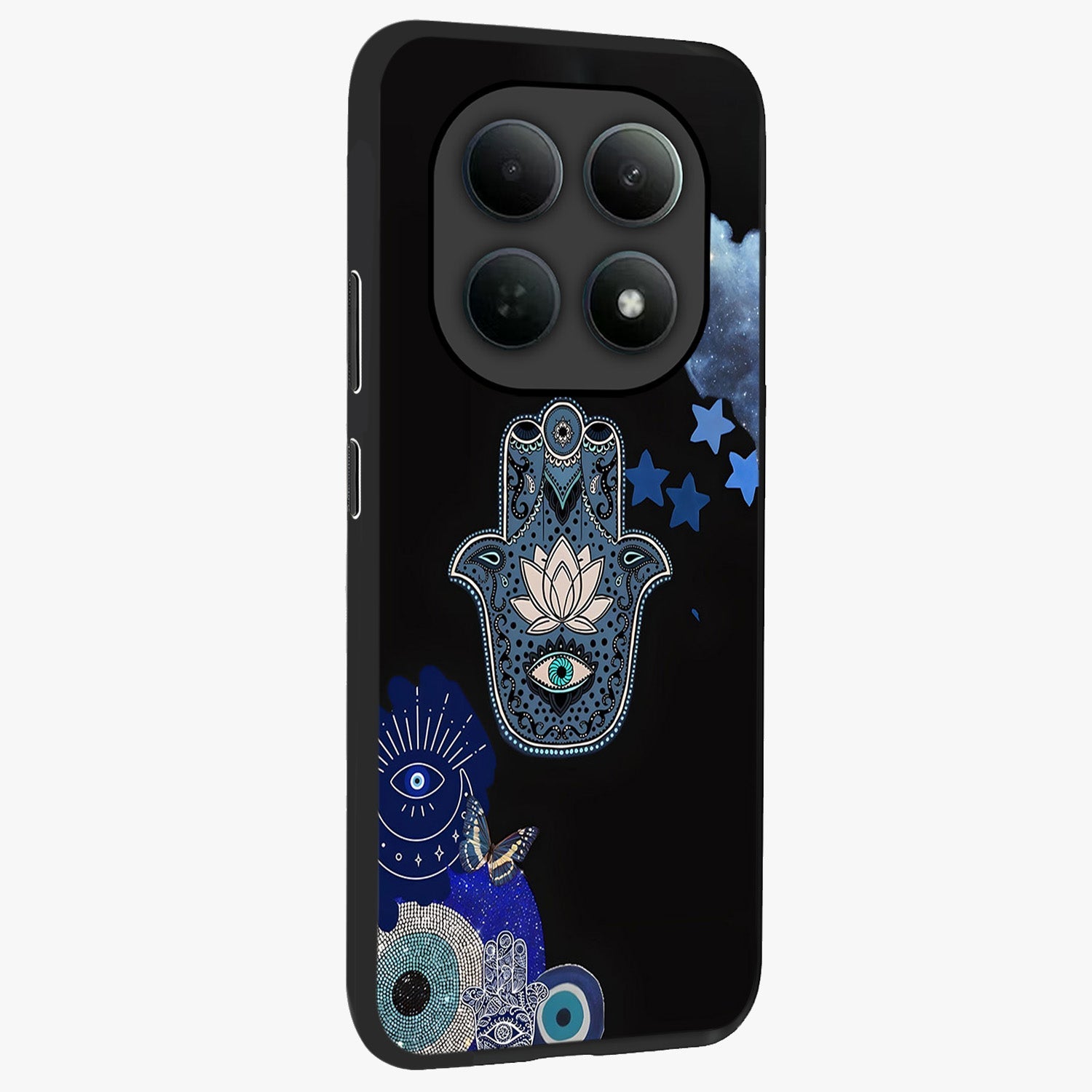 Mystic Hand Aura Glass Case upright view showcasing symbolic hand artwork with mystical energy theme.