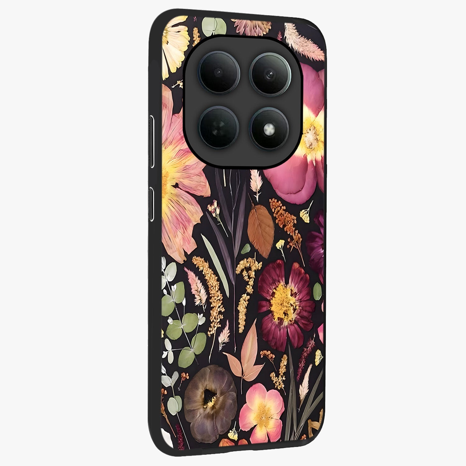 Petal Dream Tapestry Glass Case upright view showcasing detailed floral tapestry artwork with artistic nature theme.