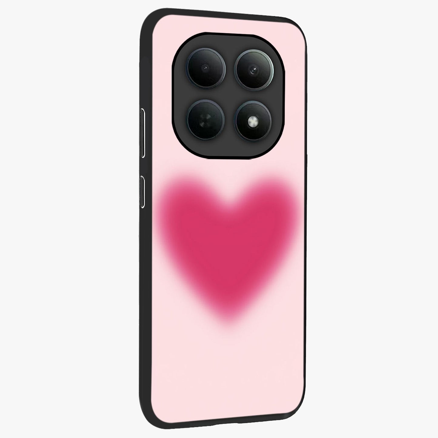 Pink Aura Heart Glass Case upright view showcasing romantic heart artwork with soft pastel theme.