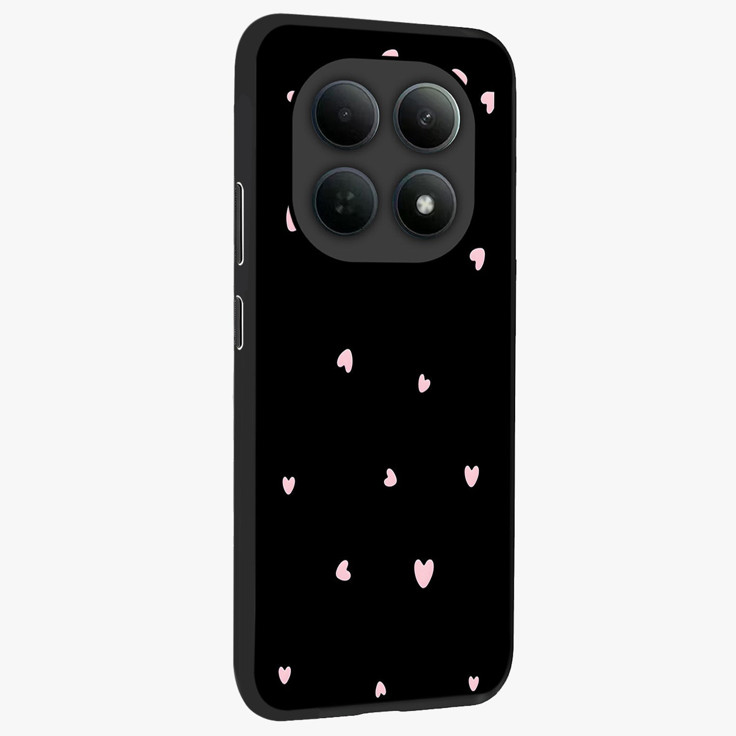 Pink Love Drops Glass Case upright view showcasing charming heart drop artwork with romantic playful theme.