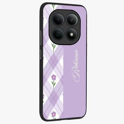 Purple Diamond Floral Glass Case upright view showcasing vibrant floral artwork with stylish geometric theme.