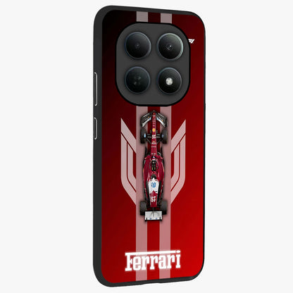 Red Ferrari F1 Vertical Glass Case upright view showcasing powerful Formula car artwork with dynamic motorsport theme.
