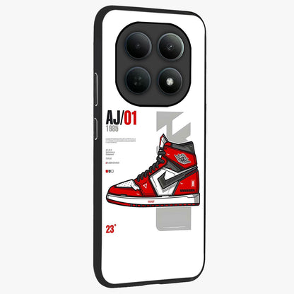 Retro Sneaker Blueprint Glass Case upright view showcasing stylish sneaker illustration with vintage streetwear theme.