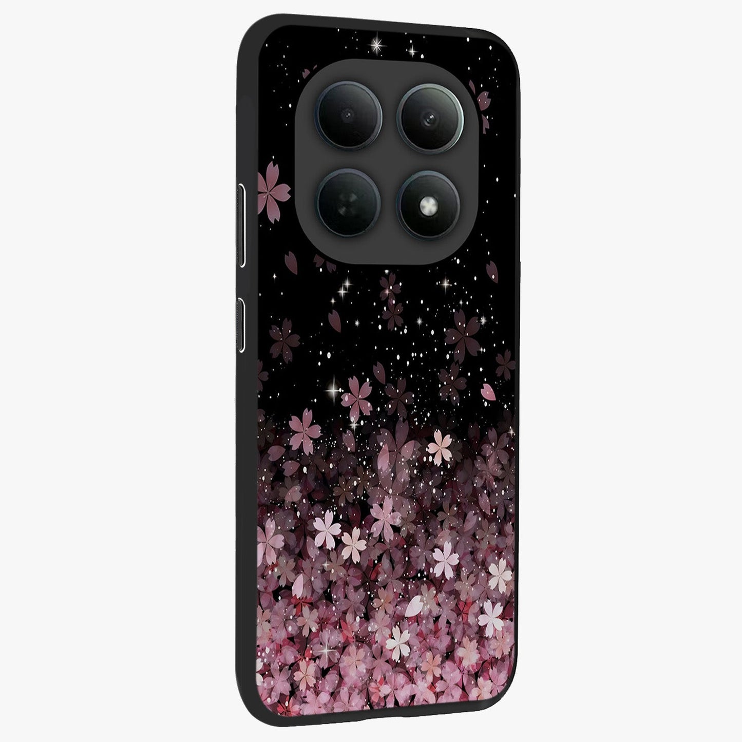 Small Starry Flowers Glass Case upright view showcasing charming floral artwork with dreamy starry theme.