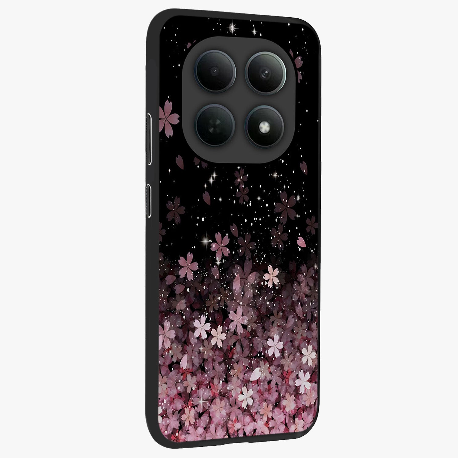 Small Starry Flowers Glass Case upright view showcasing charming floral artwork with dreamy starry theme.