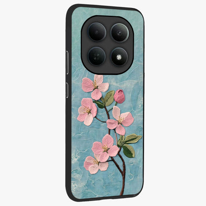 Threaded Blossom Breeze Glass Case upright view showcasing graceful flower artwork with calm botanical theme.