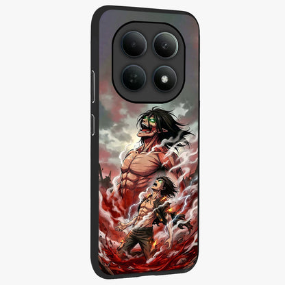 Titan Awakening Fury Glass Case upright view showcasing intense titan artwork with epic fantasy theme.