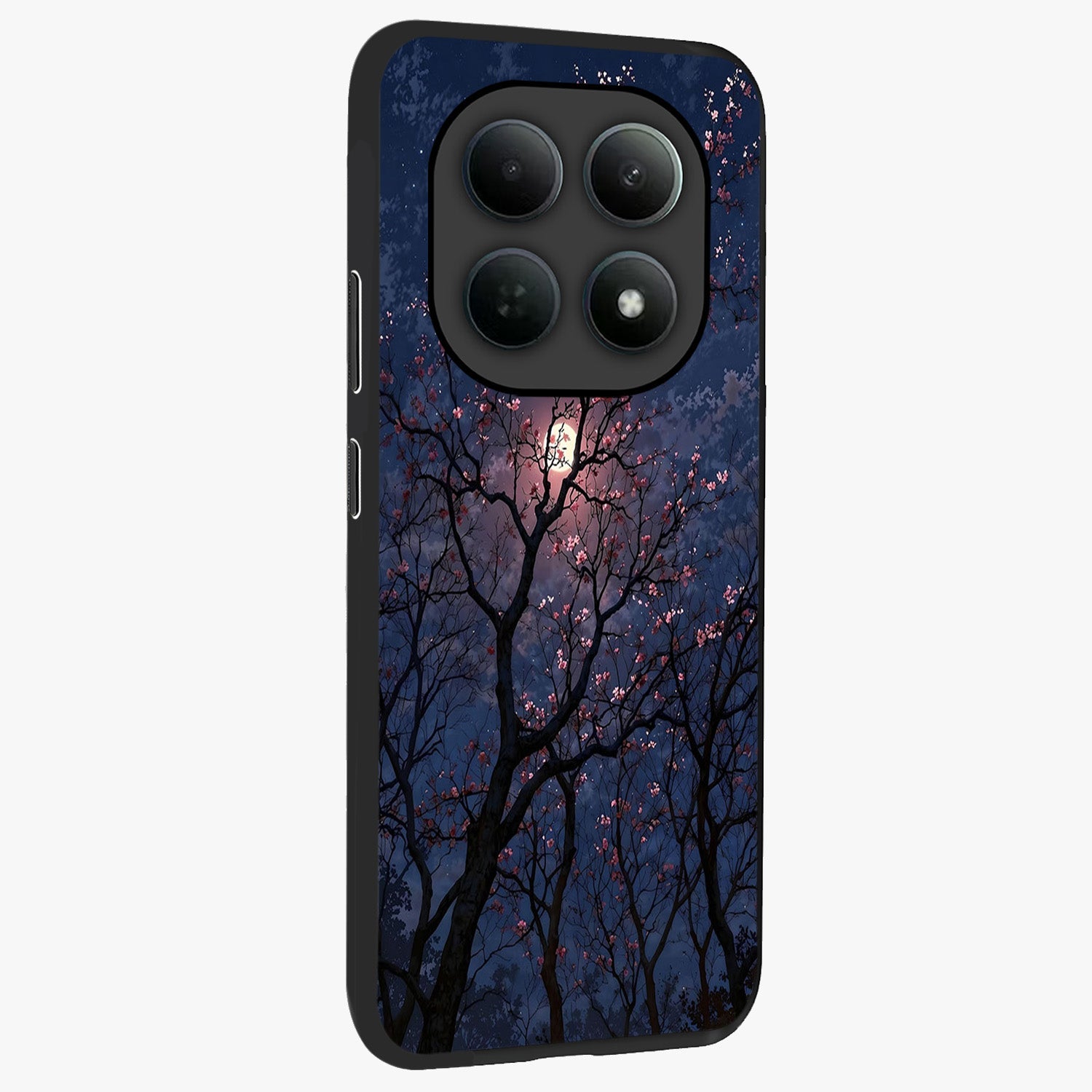 Twilight Sakura Serenade Glass Case upright view showcasing beautiful cherry blossom artwork with serene evening theme.