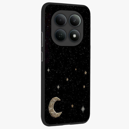 Twinkle Star With Half Moon Glass Case upright view showcasing glowing cosmic artwork with dreamy night theme.