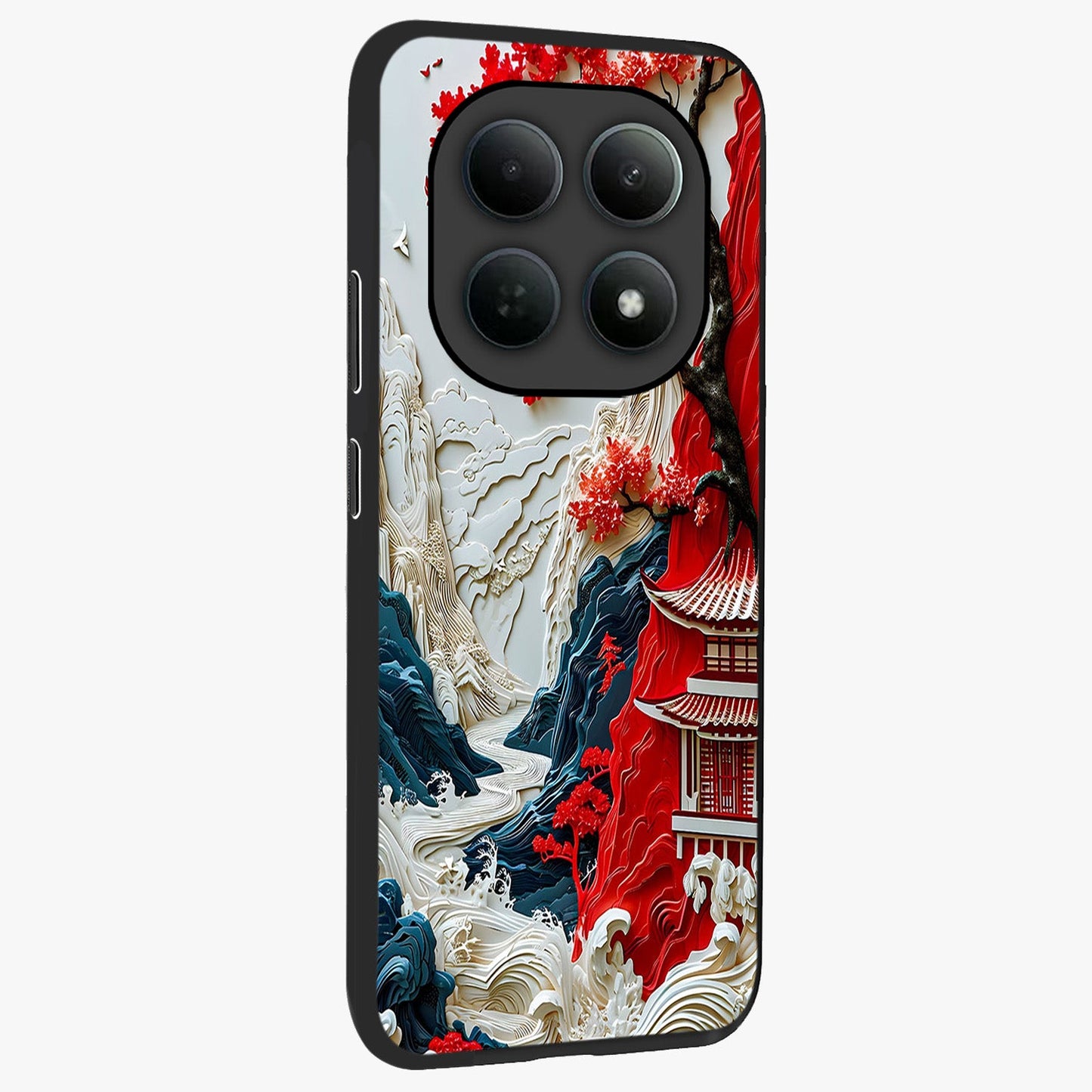 Whispers Of Sakura Waves Glass Case upright view showcasing delicate cherry blossom artwork with elegant nature theme.