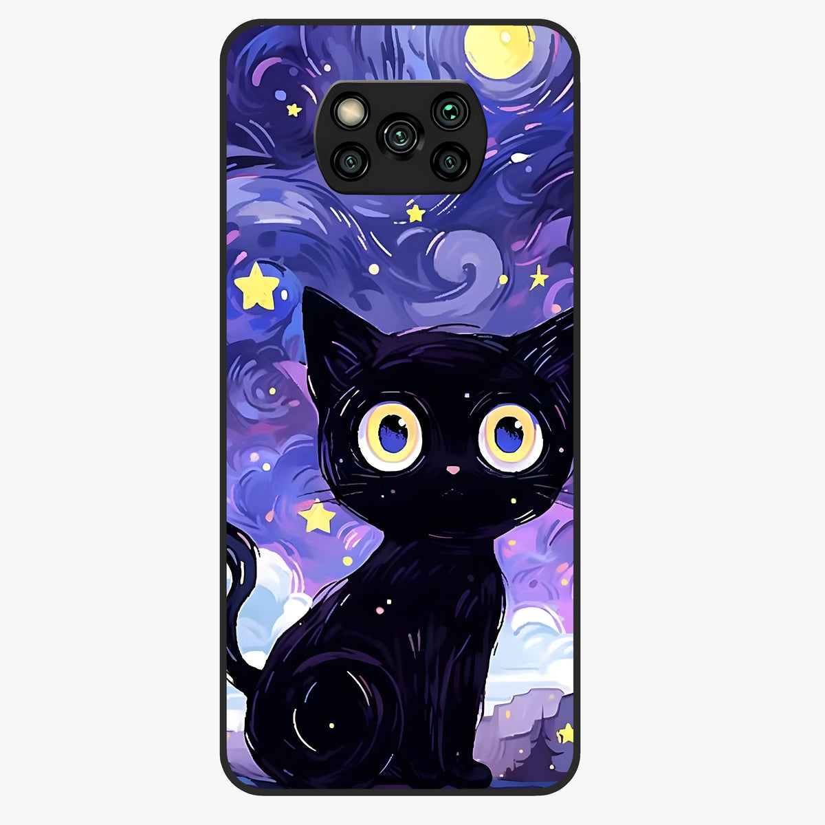 Abstract Cat Art Glass Case showing flat back view with artistic cat illustration and glossy glass finish.