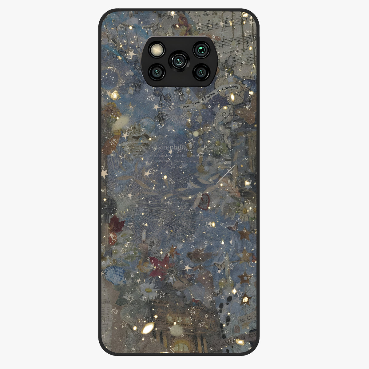 Aesthetic Astrolophia Glass Case showing flat back view with dreamy aesthetic design and glossy glass finish.