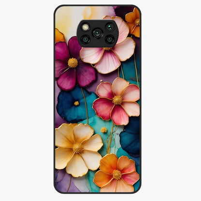 Artlyn Grace Flower Pattern Glass Case showing flat back view with elegant floral pattern artwork and glossy glass finish.