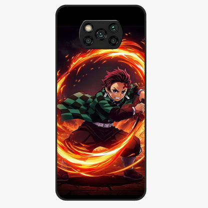 Blazing Sword Resolve Glass Case showing flat back view with fiery sword artwork and glossy glass finish.