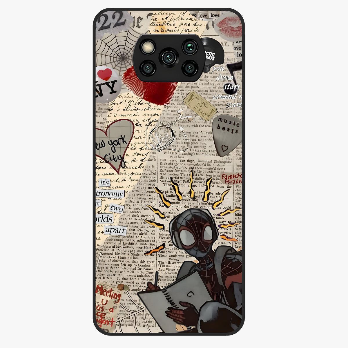 City Dream Sketch Glass Case showing flat back view with artistic city skyline sketch artwork and glossy glass finish.