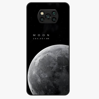 Cosmic Moon Glow Glass Case showing flat back view with glowing moon artwork and glossy glass finish.