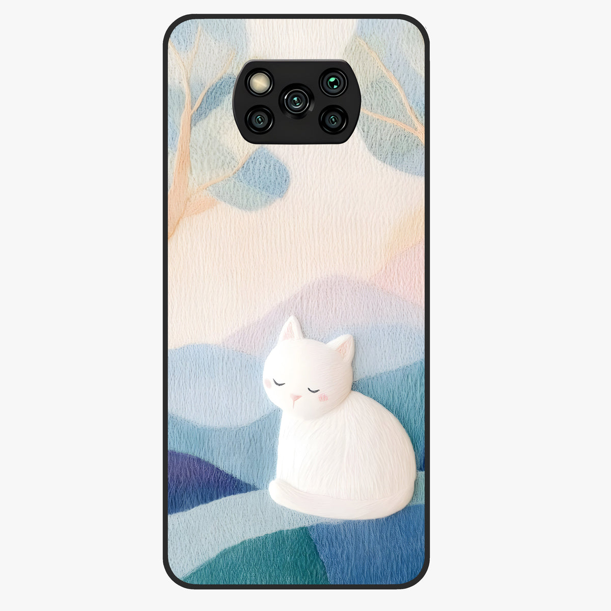 Cotton Dream Cat Glass Case showing flat back view with soft dreamy cat artwork and glossy glass finish.