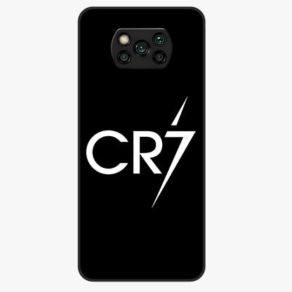 Cr7 Elite Strike Glass Case showing flat back view with dynamic football inspired artwork and glossy glass finish.