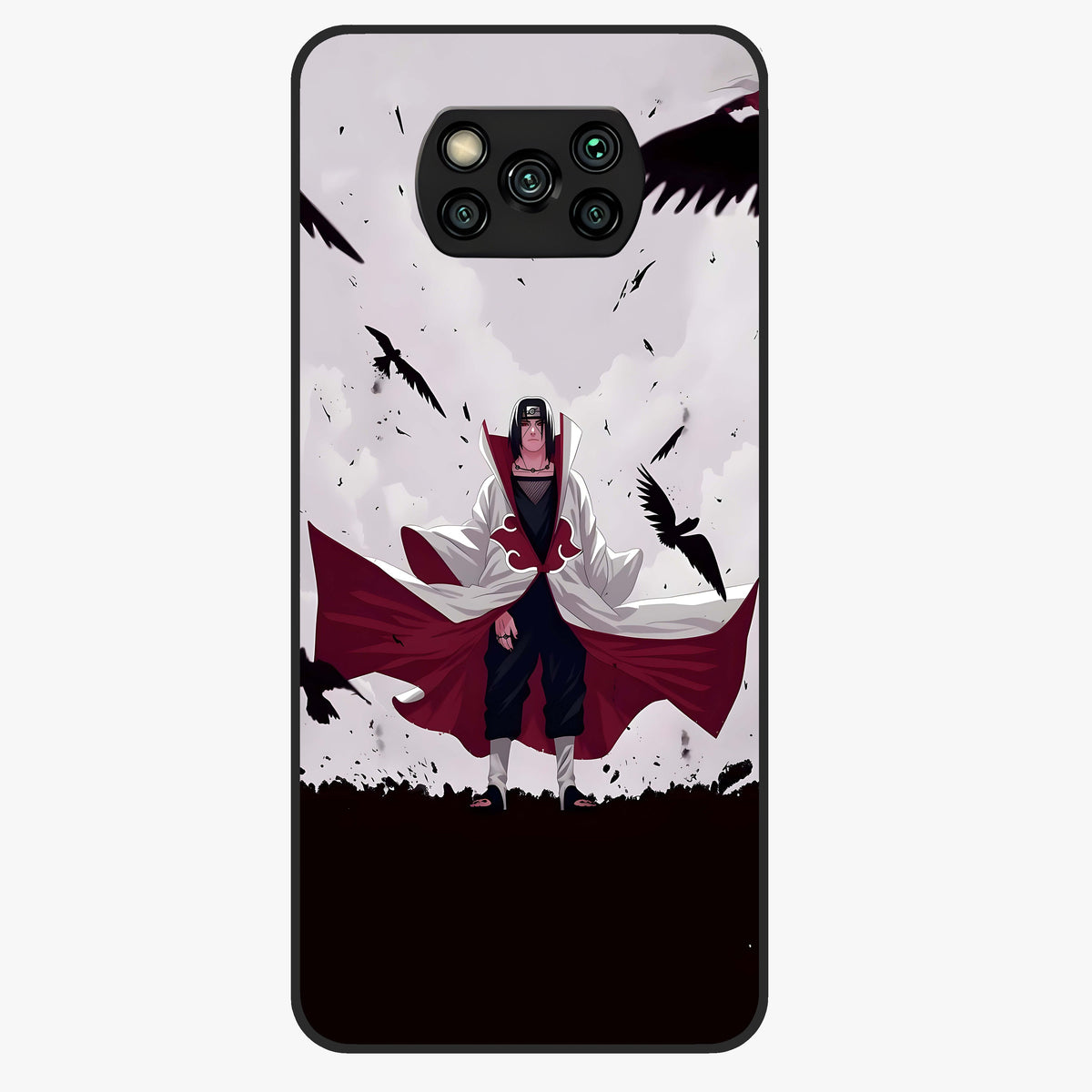Crimson Crow Ascension Glass Case showing flat back view with mystical crow artwork and glossy glass finish.
