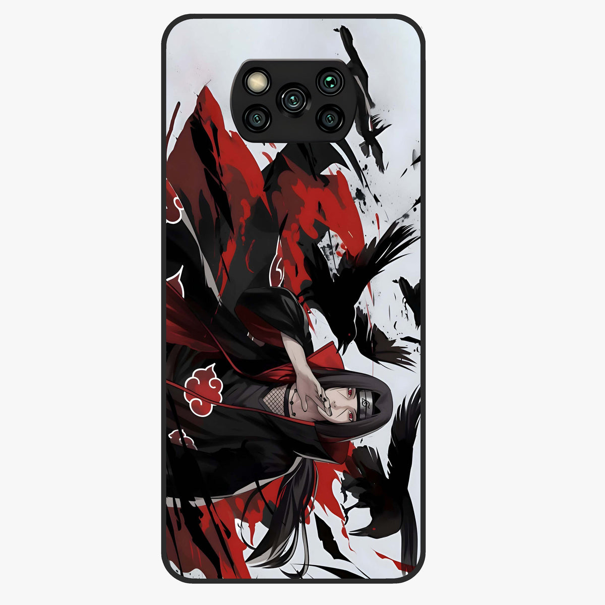 Crimson Crow Illusion Glass Case showing flat back view with artistic crow illusion artwork and glossy glass finish.