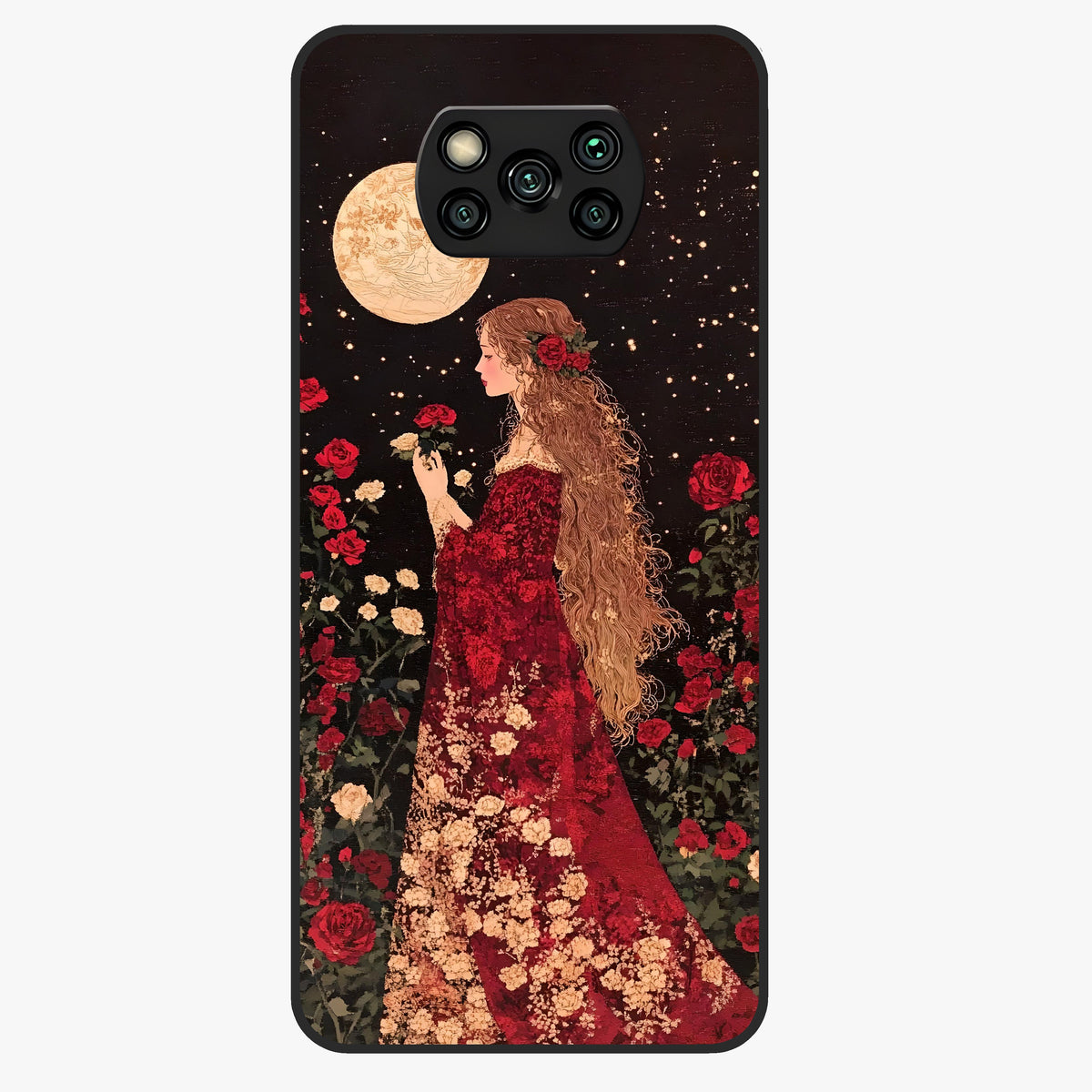 Crimson Dreams Glass Case showing flat back view with dreamy crimson artwork and glossy glass finish.