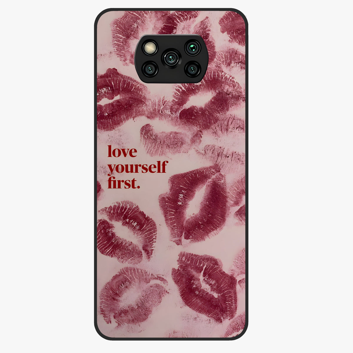 Crimson Kiss Love Glass Case showing flat back view with romantic crimson themed artwork and glossy glass finish.