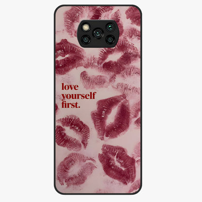Crimson Kiss Love Glass Case showing flat back view with romantic crimson themed artwork and glossy glass finish.