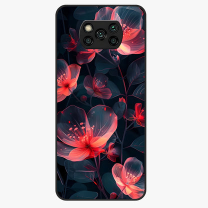 Dark Shade of Flower Glass Case showing flat back view with elegant dark floral artwork and glossy glass finish.