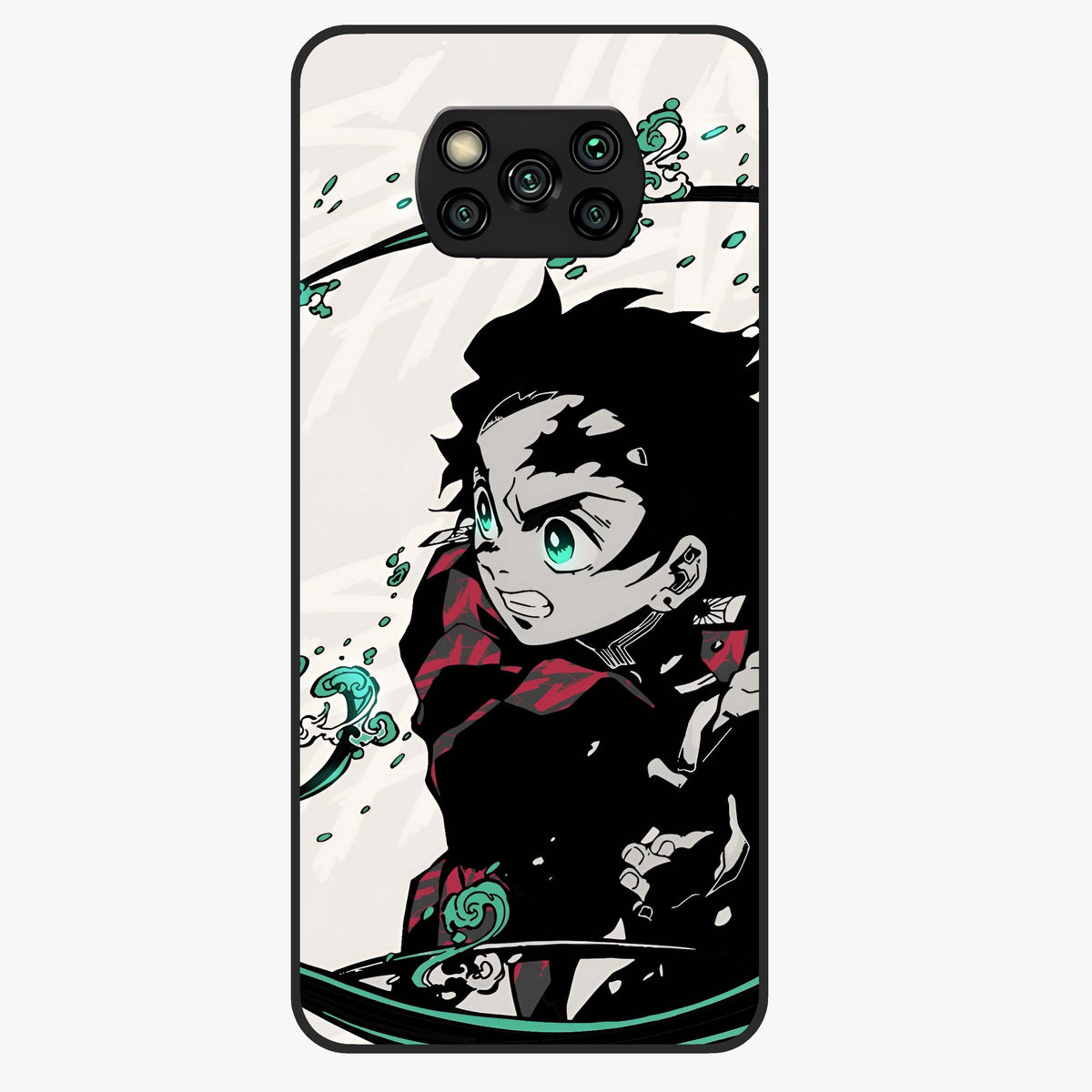 Demon Slayer Glass Case showing flat back view with bold anime inspired artwork and glossy glass finish.