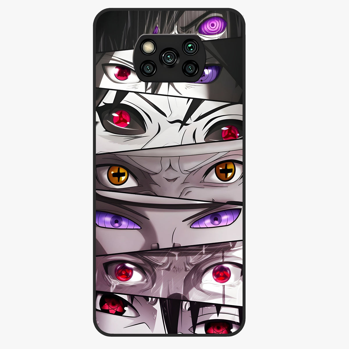 Eyes of Destiny Glass Case showing flat back view with striking eye themed artwork and glossy glass finish.