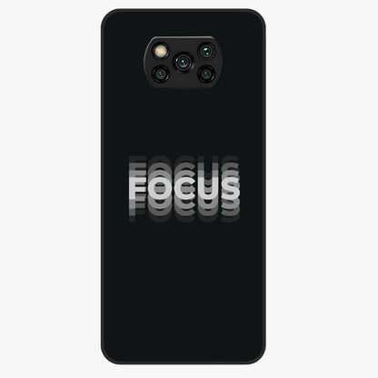 Focus Mode On Glass Case showing flat back view with bold motivational typography design and glossy glass finish.