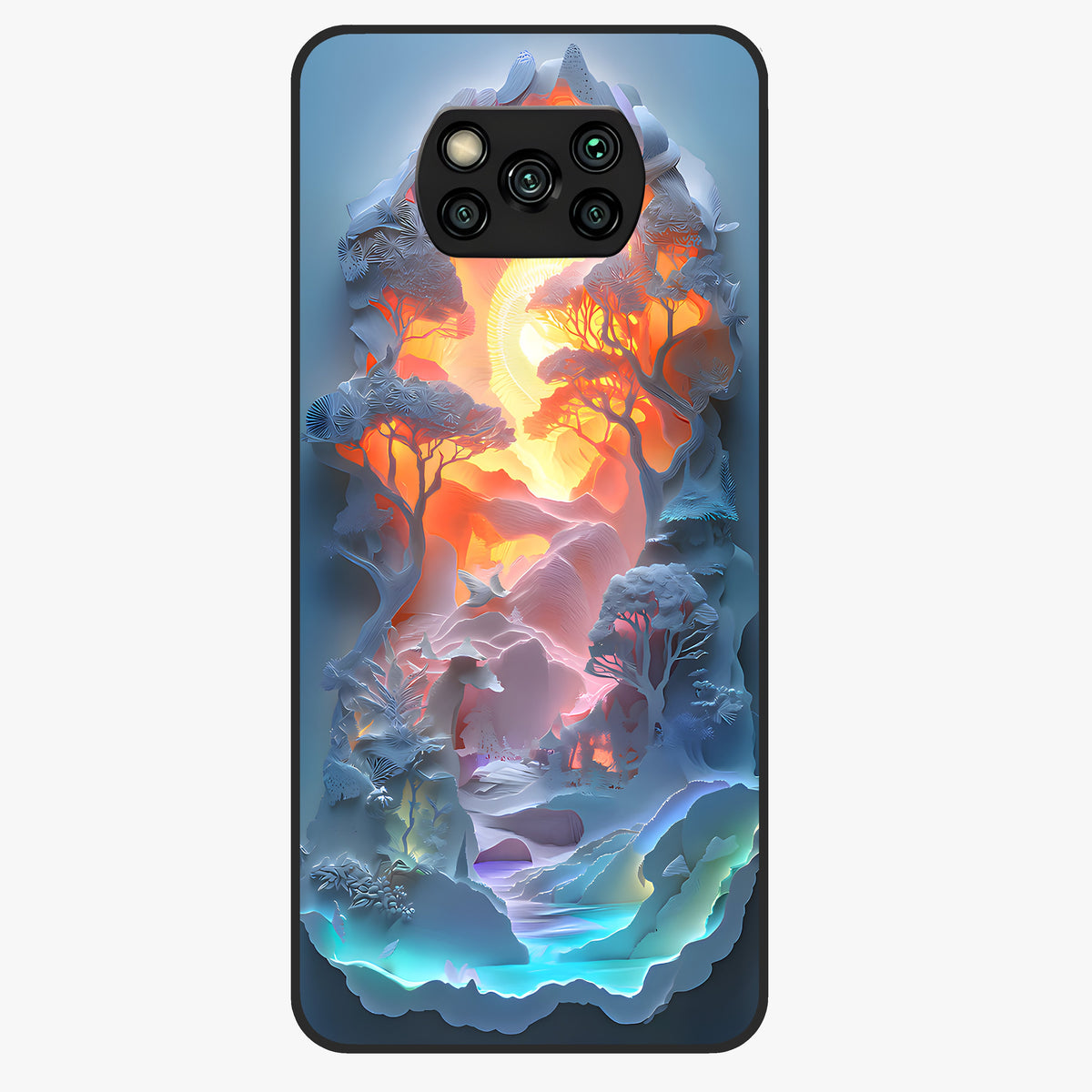 Glow Forest Portal Glass Case showing flat back view with glowing forest portal artwork and glossy glass finish.