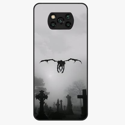 Graveyard Shadow Descent Glass Case showing flat back view with dark graveyard themed artwork and glossy glass finish.