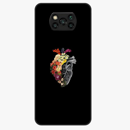 Heart With Flowers Glass Case showing flat back view with heart shaped floral artwork and glossy glass finish.
