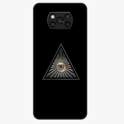 Illuminati Evil Glass Case showing flat back view with mysterious illuminati symbol artwork and glossy glass finish.