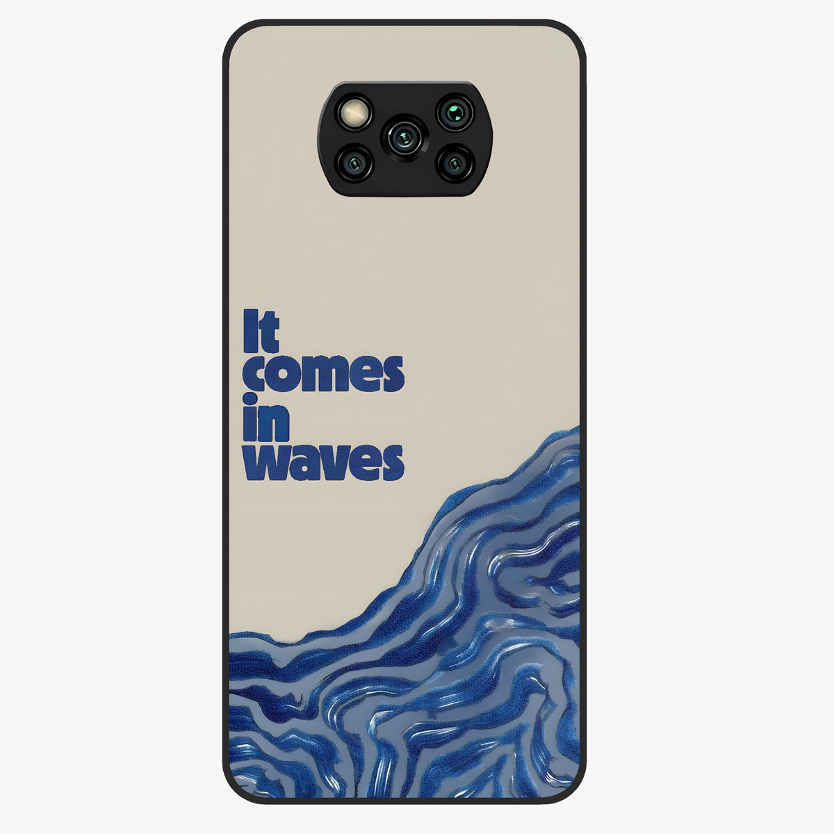 It Comes In Waves Quote Glass Case showing flat back view with inspirational wave themed quote artwork and glossy glass finish.