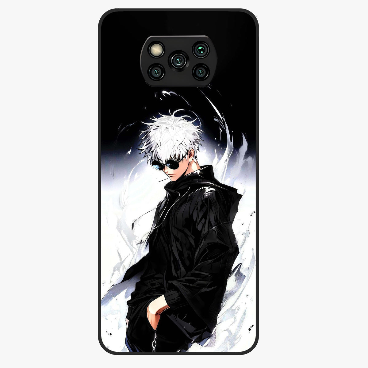Limitless Shadow King Glass Case showing flat back view with powerful shadow warrior artwork and glossy glass finish.
