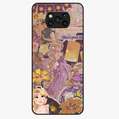 Magical Tangled Dream Glass Case showing flat back view with dreamy tangled artwork and glossy glass finish.
