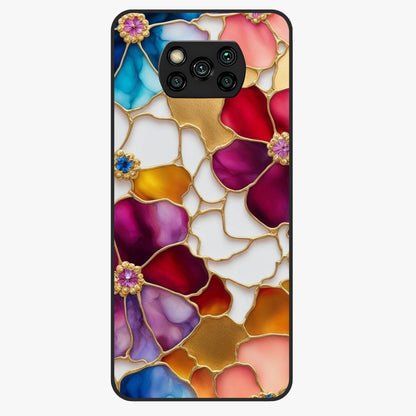 Marble Flower Pattern Glass Case showing flat back view with marble texture floral artwork and glossy glass finish.