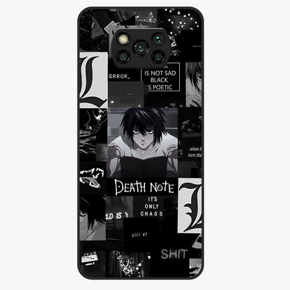 Midnight Chaos Mind Glass Case showing flat back view with abstract dark themed artwork and glossy glass finish.