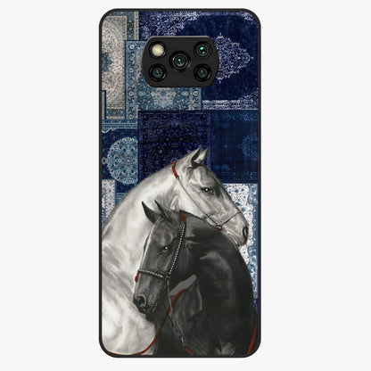 Midnight Stallion Blues Glass Case showing flat back view with majestic horse artwork and glossy glass finish.