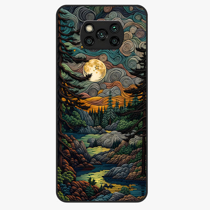 Moonlight Forest Dream Glass Case showing flat back view with mystical forest moonlight artwork and glossy glass finish.