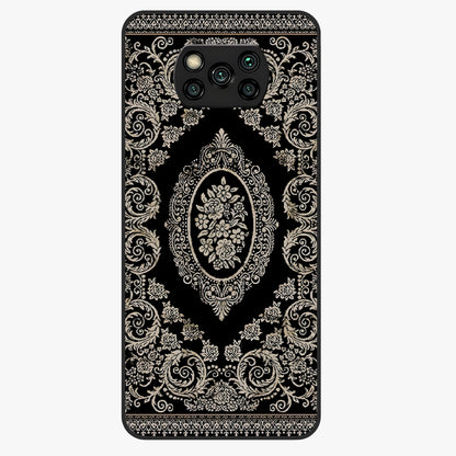 Noir Bloom Elegance Glass Case showing flat back view with elegant dark floral artwork and glossy glass finish.
