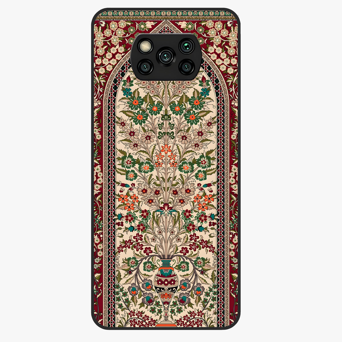Persian Inspired Glass Case showing flat back view with ornate Persian style pattern artwork and glossy glass finish.