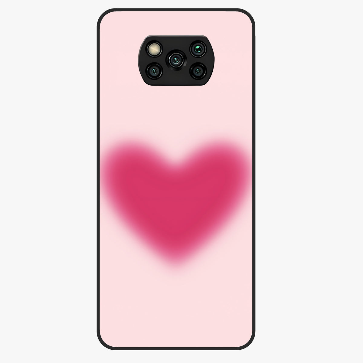 Pink Aura Heart Glass Case showing flat back view with glowing heart artwork and glossy glass finish.